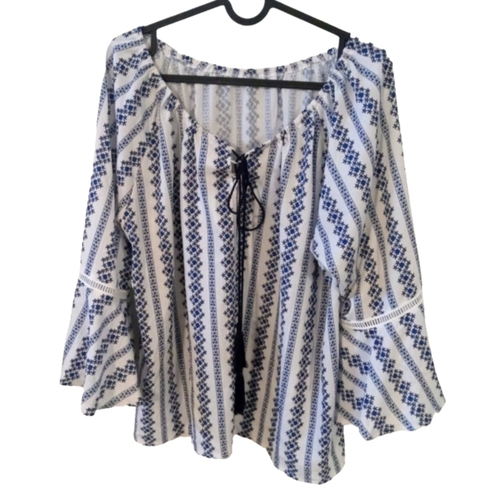 BoHo Festival Style Top w. Flare Sleeves Tassel Corset Scoop Neckline Hippie XXL